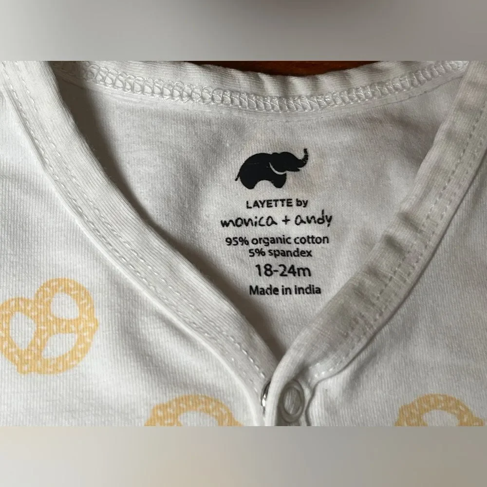 Layette Monica + Andy Pretzel Pajama Romper Size 18-24 Cream Organic Cotton